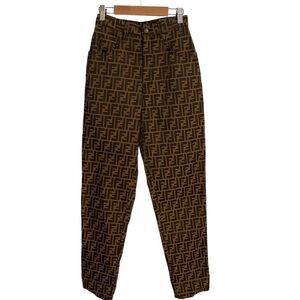 Vintage FENDI Zucca Pattern Canvas Trousers Brown Black Size 29